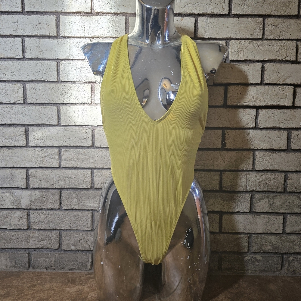 Yellow Vibrant Deep V Risk Monokini